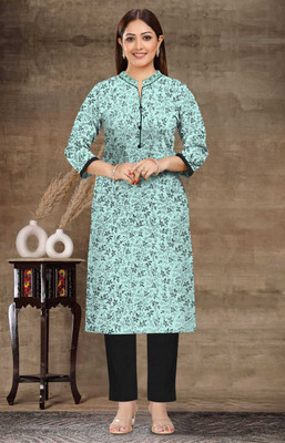 Elegance clothing Women Floral Print A-line Kurta(Green)