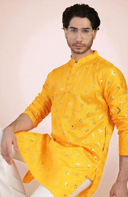 Biswas Trends Men Embroidered Straight Kurta(Black)