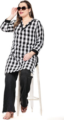MASSI DESIGN Women Checkered Ethnic Dress Kurta(White)