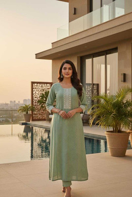 sofiacollection Women Embroidered Straight Kurta(Brown)