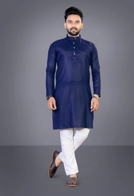 Jayenterprise Men Solid Straight Kurta(Dark Blue)