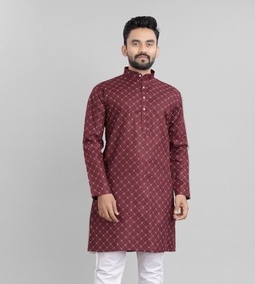 SPOQUE Men Printed Straight Kurta(Maroon)