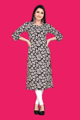FABTOWN Women Printed Flared Kurta(Black)