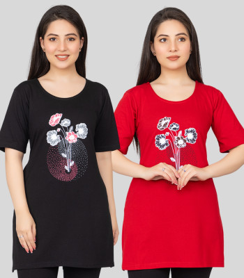 Pyro Spirit Women Printed Straight Kurta(Black, Red)