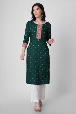 FABRR Women Printed A-line Kurta(Dark Green)