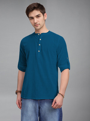 Navkanj Men Solid A-line Kurta(Blue)