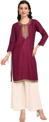jankriti lifestyles Women Self Design Straight Kurta(Yellow)