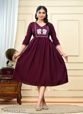 Priyas Creation Women Embroidered A-line Kurta(Maroon)
