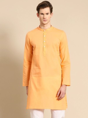 Rajubhai Hargovindas Men Solid Straight Kurta(Orange)