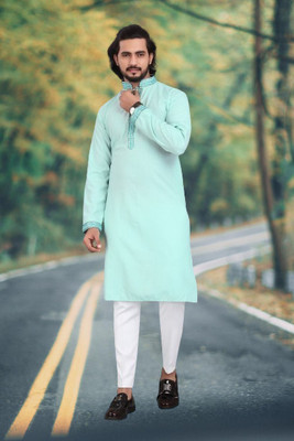 Manya Creation Men Solid A-line Kurta(Light Green)