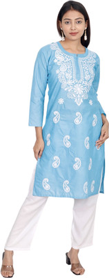 Ibtida Women Embroidered Straight Kurta(Light Blue)