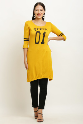 Purser Women Printed A-line Kurta(Yellow)