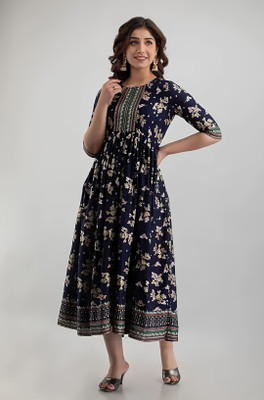 VKASHFAB Women Printed Anarkali Kurta(Black)