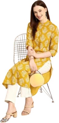 KUIWANT CREATIONS Women Printed Straight Kurta(Yellow)