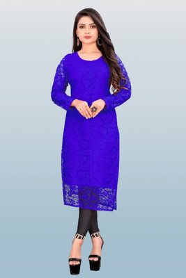 NISHU FASHION MART Women Self Design Straight Kurta(Blue)