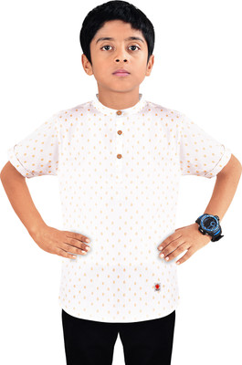 MADE IN THE SHADE Boys Printed Straight Kurta(White)