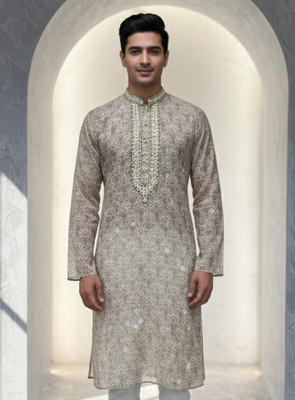 JUGG JUGG JEEYO Men Self Design Straight Kurta(Beige)