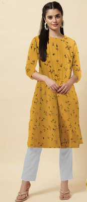 yasenix Women Floral Print A-line Kurta(Yellow)
