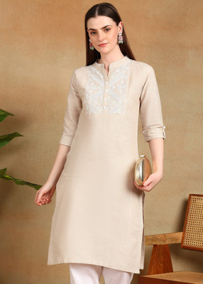 Moda Rapido Women Embroidered Anarkali Kurta(Beige)