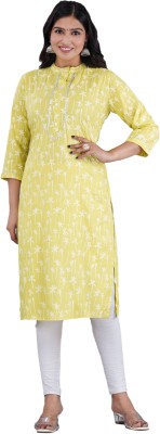 Shri Krishna Women Printed Straight Kurta(Yellow)