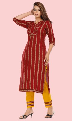 HouseOfCommon Women Printed Straight Kurta(Red)