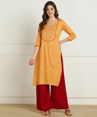 VEDANA Women Embroidered Straight Kurta(Yellow)