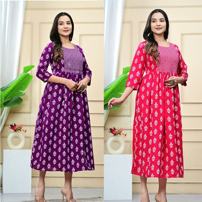 Kadri Women Printed A-line Kurta(Blue)