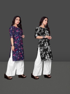 RUNAYA NX Women Printed Straight Kurta(Black)