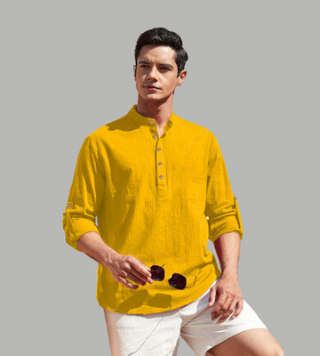 Vida Loca Men Solid Straight Kurta(Yellow)