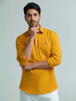 Vida Loca Men Solid A-line Kurta(Yellow)