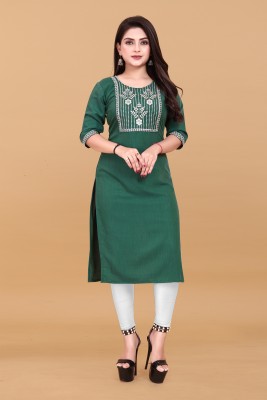 PAFASHION Women Embroidered A-line Kurta(Green)