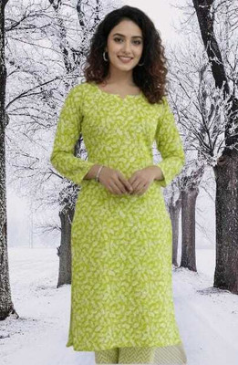 Ajfashions Women Printed Straight Kurta(Green)