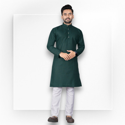 Lyolo Men Solid Straight Kurta(Green)