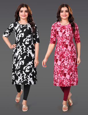 Sargam Women Printed Straight Kurta(Maroon)