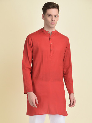 DEYANN Men Striped Straight Kurta(Red)
