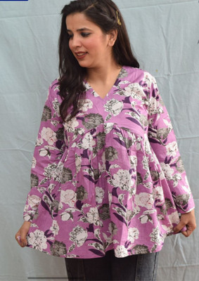 RaGovi Fashion Casual Floral Print Women Purple Top