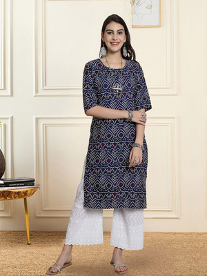 1 Stop Fashion Women Printed A-line Kurta(Blue)