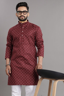 SOPANI Men Solid Straight Kurta(Maroon, Beige)