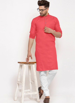 JENZEE Fashion Men Solid Straight Kurta(Pink)