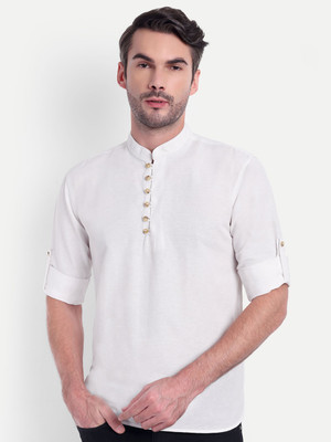 Classycollar Men Solid Straight Kurta(White)