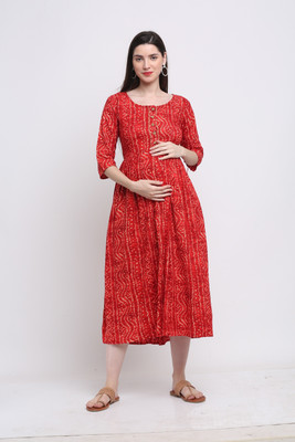 Henal Women Printed A-line Kurta(Red)