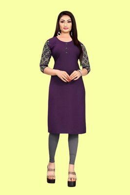 HOFT Women Solid Straight Kurta(Purple)