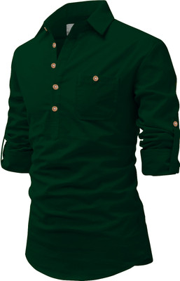 Vida Loca Men Solid Straight Kurta(Green)