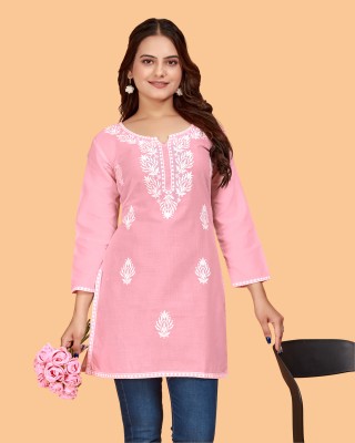 DharmHouse Women Chikan Embroidery Straight Kurta(Pink)