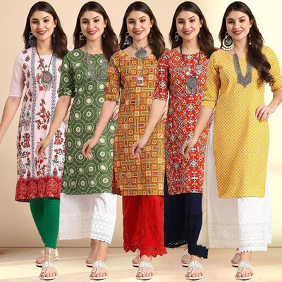 1 Stop Fashion Women Printed Straight Kurta(Multicolor)