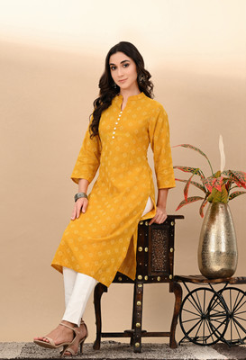 Sharleez Women Embroidered Straight Kurta(Yellow)