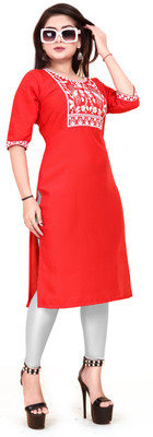 Jayshree Fab Women Embroidered A-line Kurta(Red)