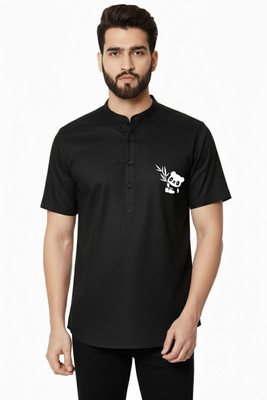 GAINELL Men Printed Straight Kurta(Black)