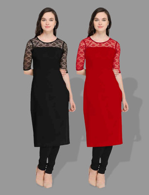 maaheshvi Women Self Design Straight Kurta(Red)