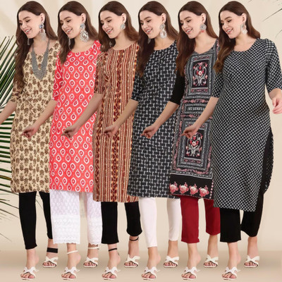 EthnicBasket Women Printed Straight Kurta(Multicolor)